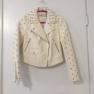 ZARA off white/cream faux stud leather jacket XS